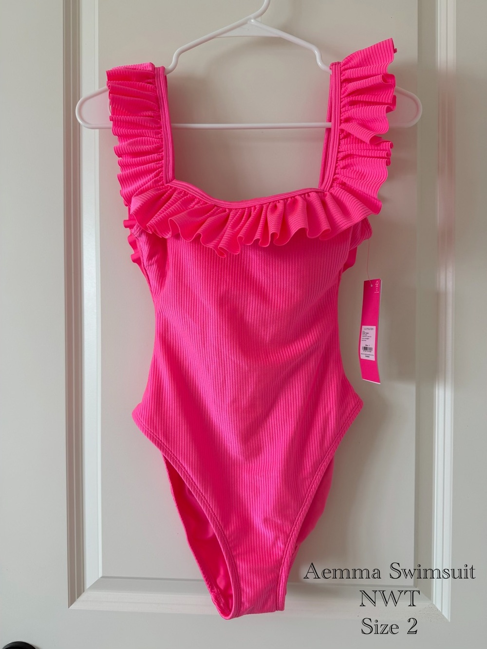 Lilly Pulitzer aemma Neon Pink Ruffle One-Piece Swimsuit